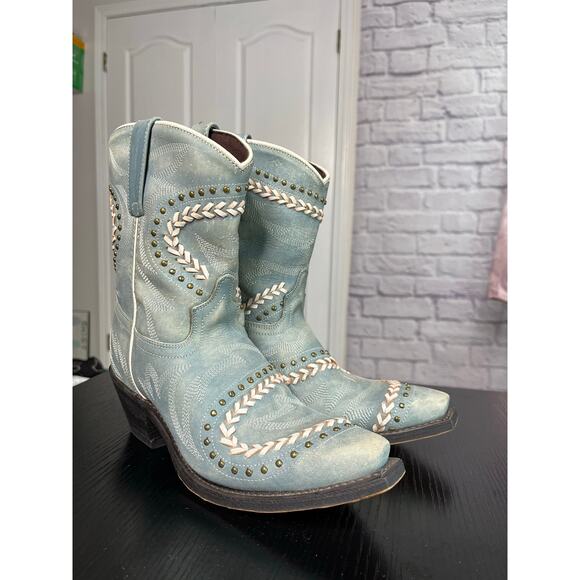Laredo Fancy Leather Coastal Cowgirl Western Snip Toe Boots in Light Blue - Picture 3 of 11